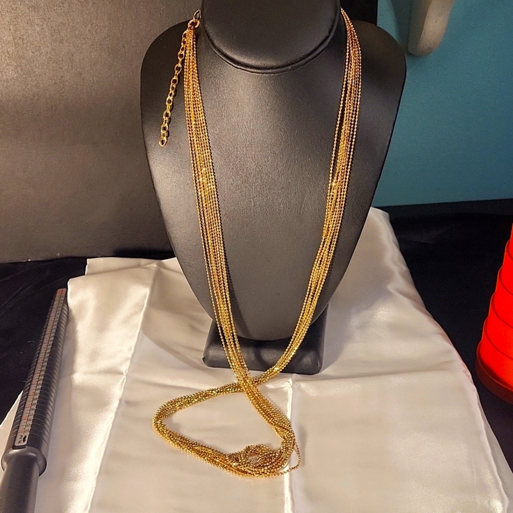 109. Long Goldtone 9Layer Ball Chain Necklace 34-38" Flapper 1920s